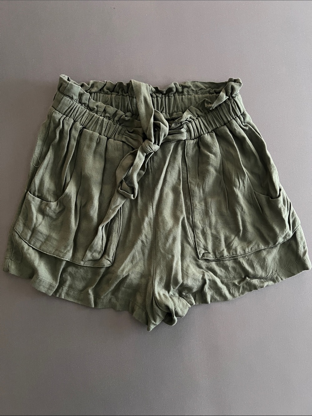 Xhilaration Olive Green High-Waist Paperbag Shorts with Tie